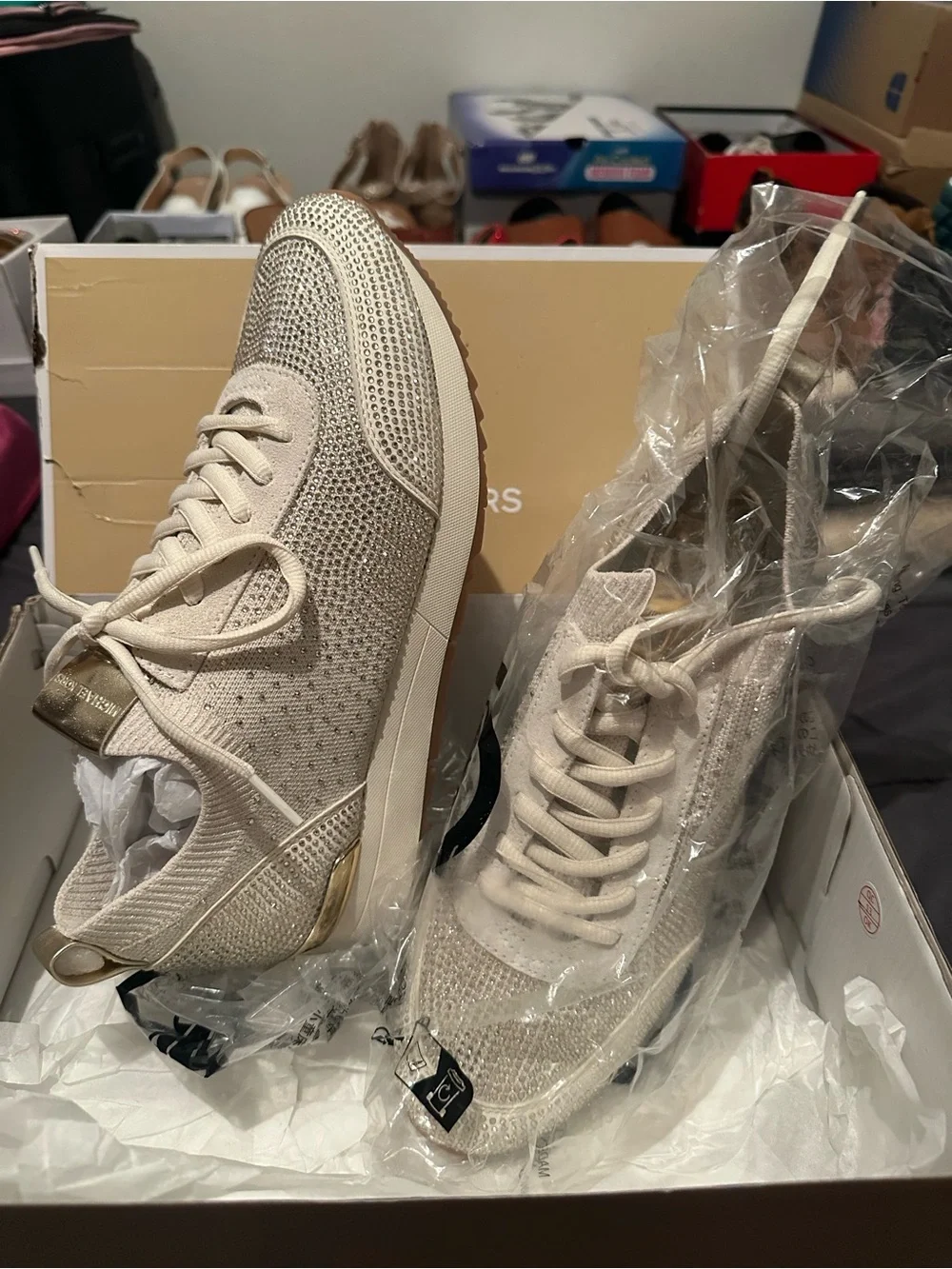 Michael Kors Jenkins knit trainer Cream Crystal-Embellished Knit Slip-On Sneaker
